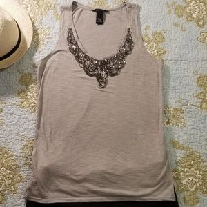 Grey & silver beaded detail tank